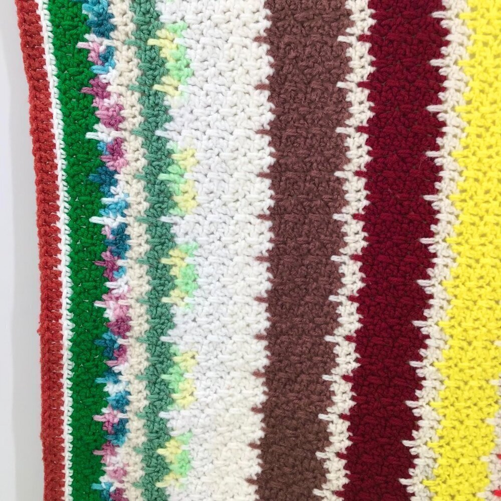 Vintage 1970s Retro Granny Baby Blanket Handmade MCM Colorful Striped Dopamine - Picture 6 of 13